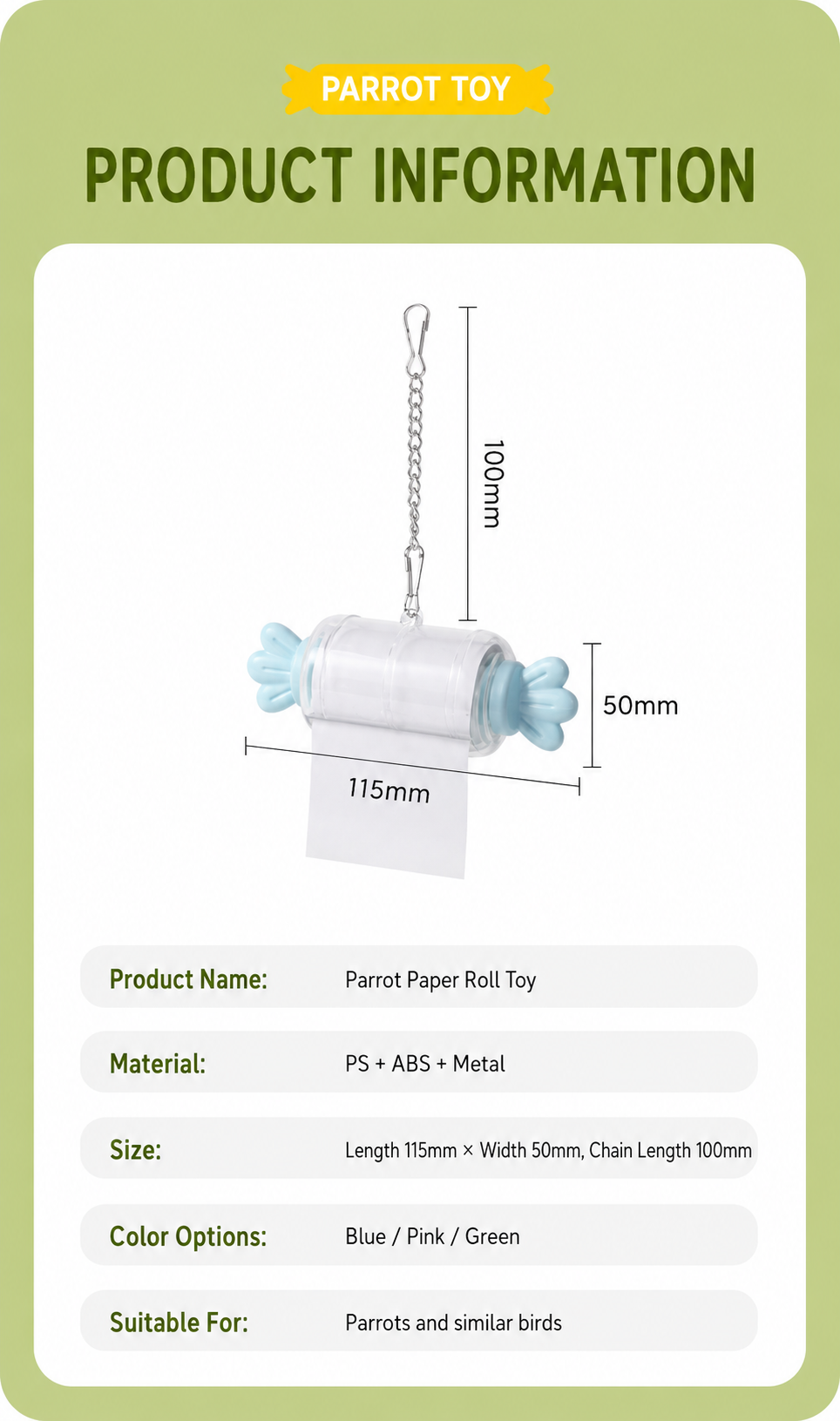 Parrot Candy Paper Roll Chew Toy
