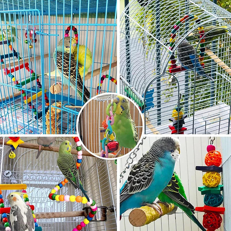 7PCS Wooden Parrot Toy Set – Bird Cage Accessories