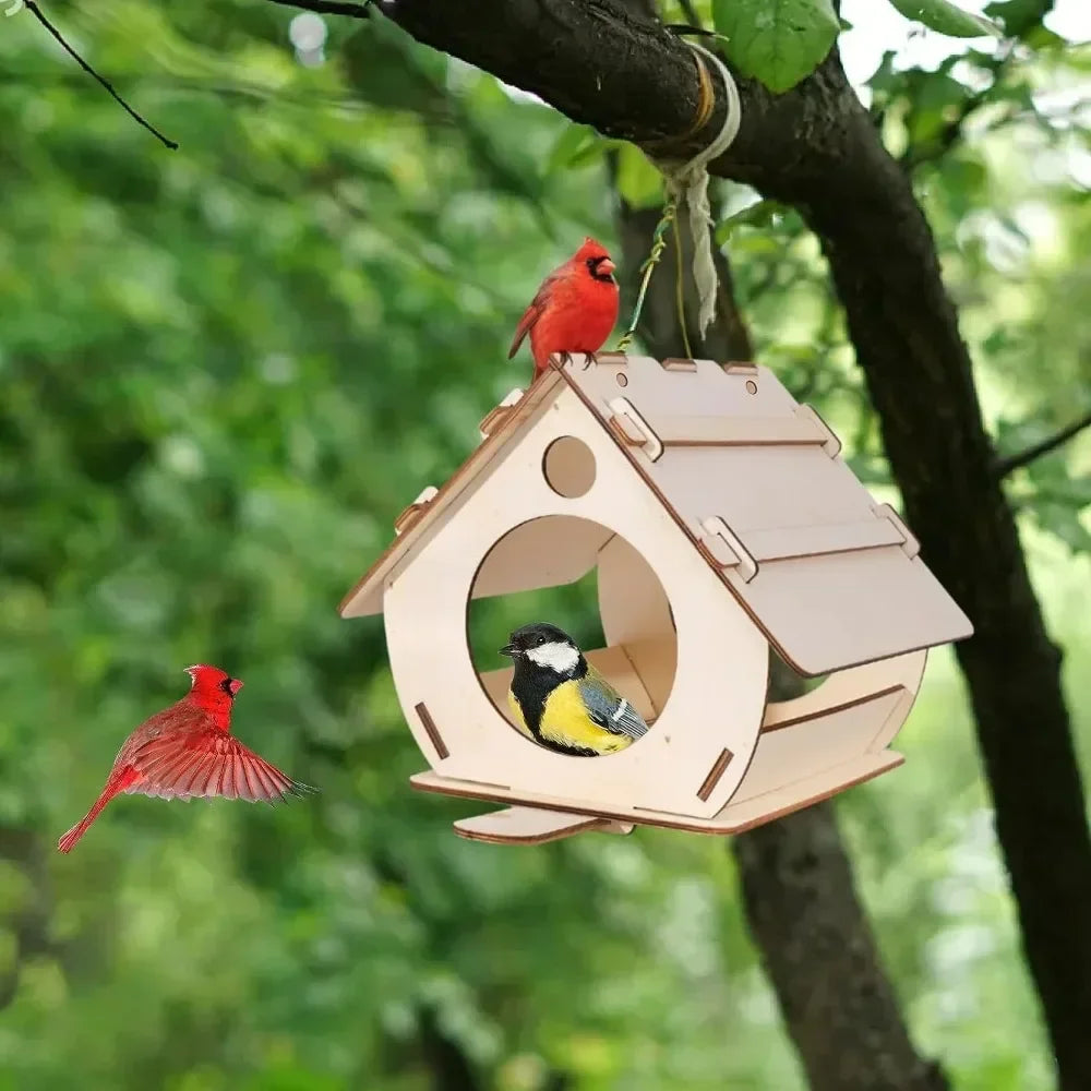 Hanging Wooden Bird Feeder – DIY Outdoor Garden Birdhouse