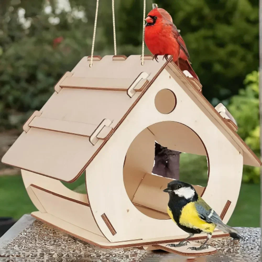 Hanging Wooden Bird Feeder – DIY Outdoor Garden Birdhouse