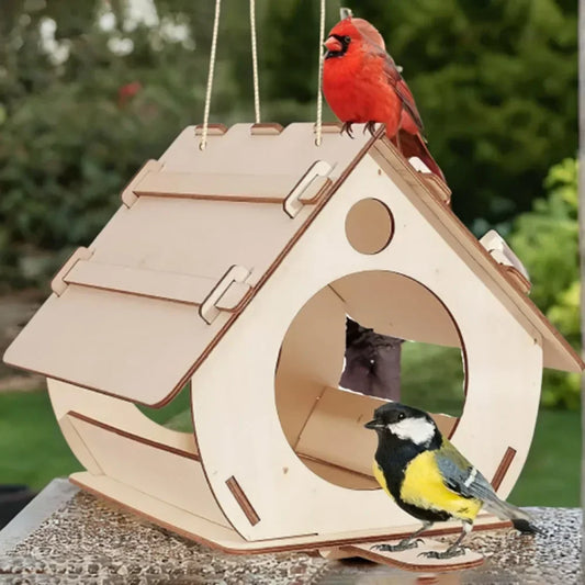 Hanging Wooden Bird Feeder – DIY Outdoor Garden Birdhouse