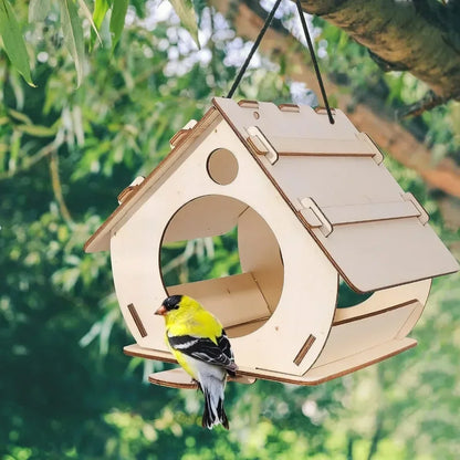 Hanging Wooden Bird Feeder – DIY Outdoor Garden Birdhouse