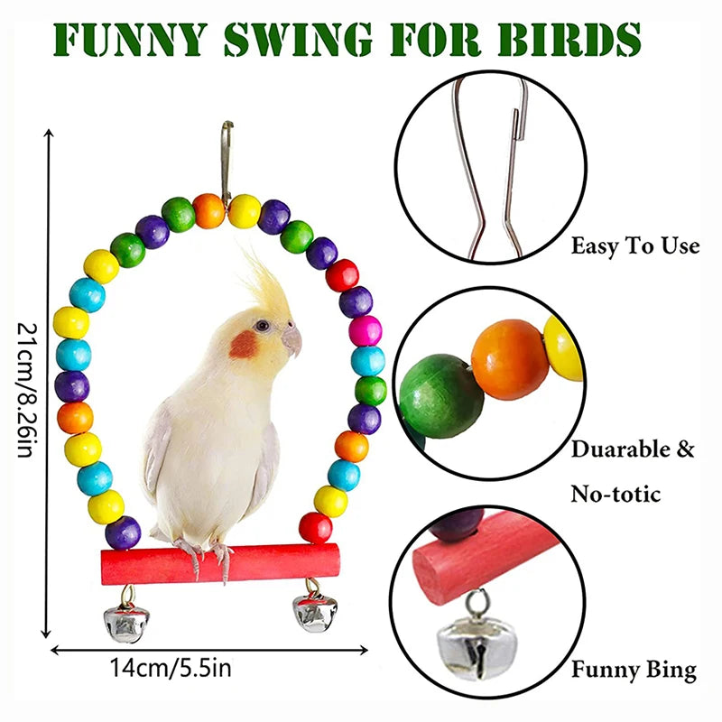 7PCS Wooden Parrot Toy Set – Bird Cage Accessories