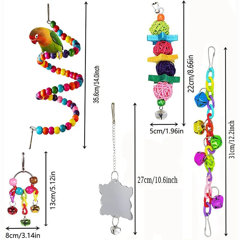 7PCS Wooden Parrot Toy Set – Bird Cage Accessories