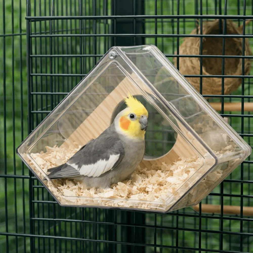 Transparent Parakeet Nesting Box with Perch