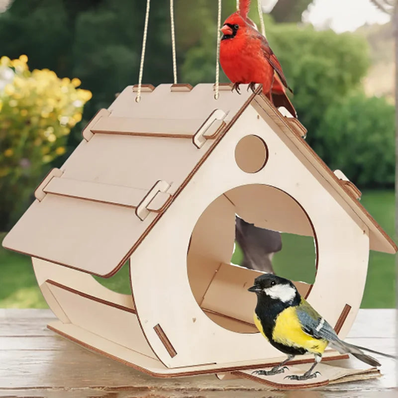 Hanging Wooden Bird Feeder – DIY Outdoor Garden Birdhouse