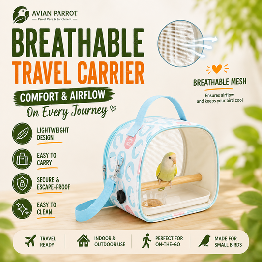 Breathable Bird Carrier with Wooden Perch & Removable Cleaning Tray