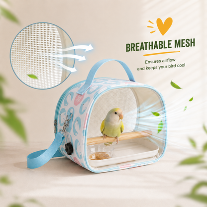 Breathable Bird Carrier with Wooden Perch & Removable Cleaning Tray