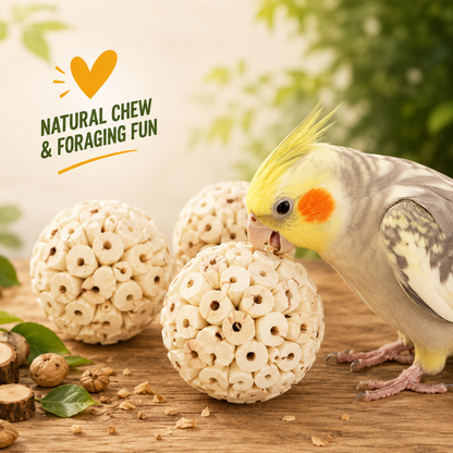 Natural Sola Wood Bird Chew Balls – Soft Shredding & Foraging Foot Toys for Parrots