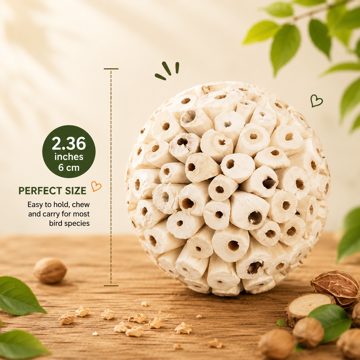 Natural Sola Wood Bird Chew Balls – Soft Shredding & Foraging Foot Toys for Parrots