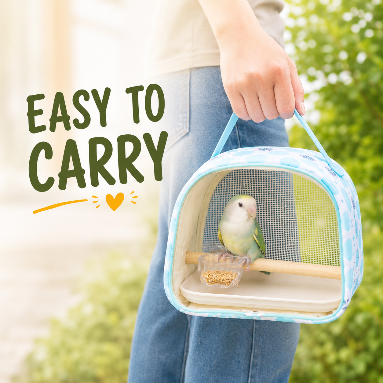 Breathable Bird Carrier with Wooden Perch & Removable Cleaning Tray