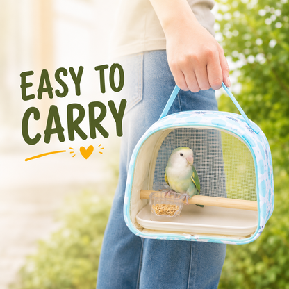 Breathable Bird Carrier with Wooden Perch & Removable Cleaning Tray