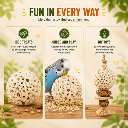 Natural Sola Wood Bird Chew Balls – Soft Shredding & Foraging Foot Toys for Parrots